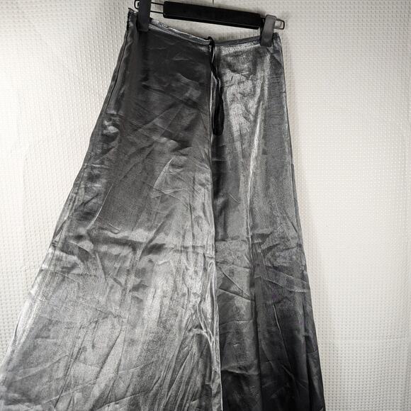 Simco Formalwear 2 Metallic Silver Maxi Skirt Satin Shiny Evening Party Y2K - Picture 2 of 7